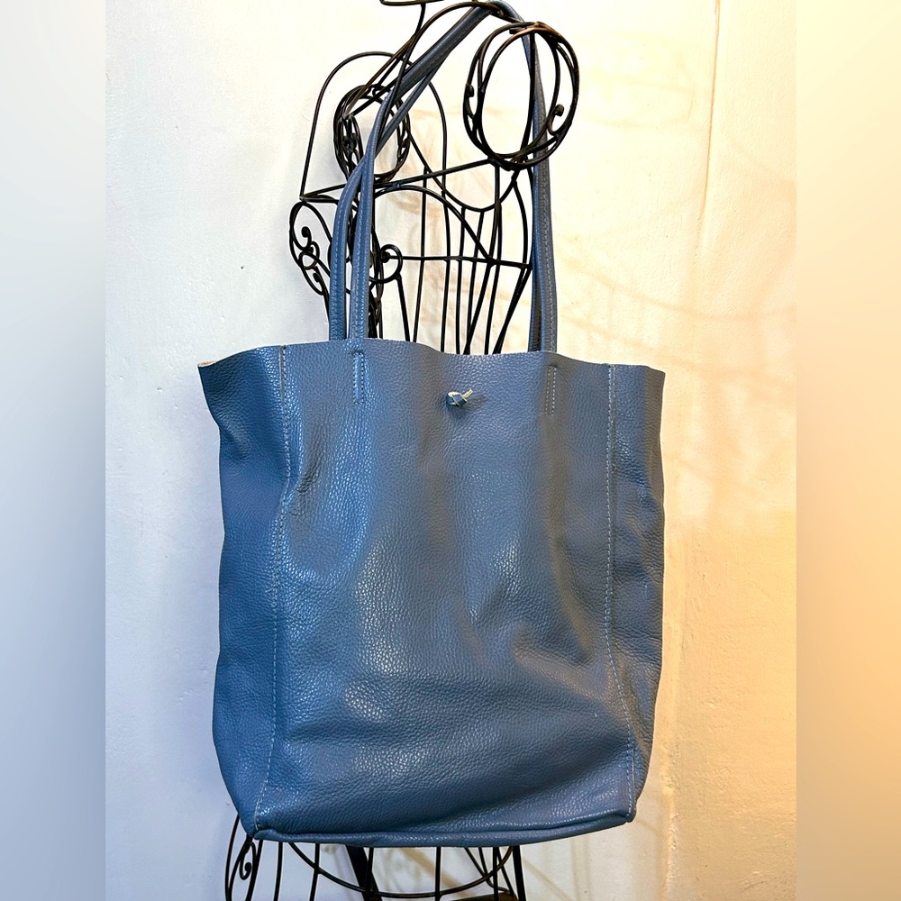 Borse in Pelle Italian Artisan Blue Leather Tote Bag#H-11